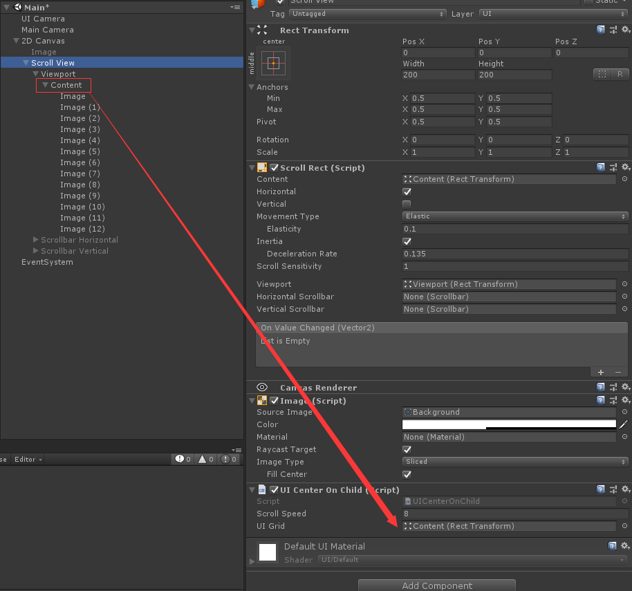 Unity3D UGUI：Scroll View滑动居中